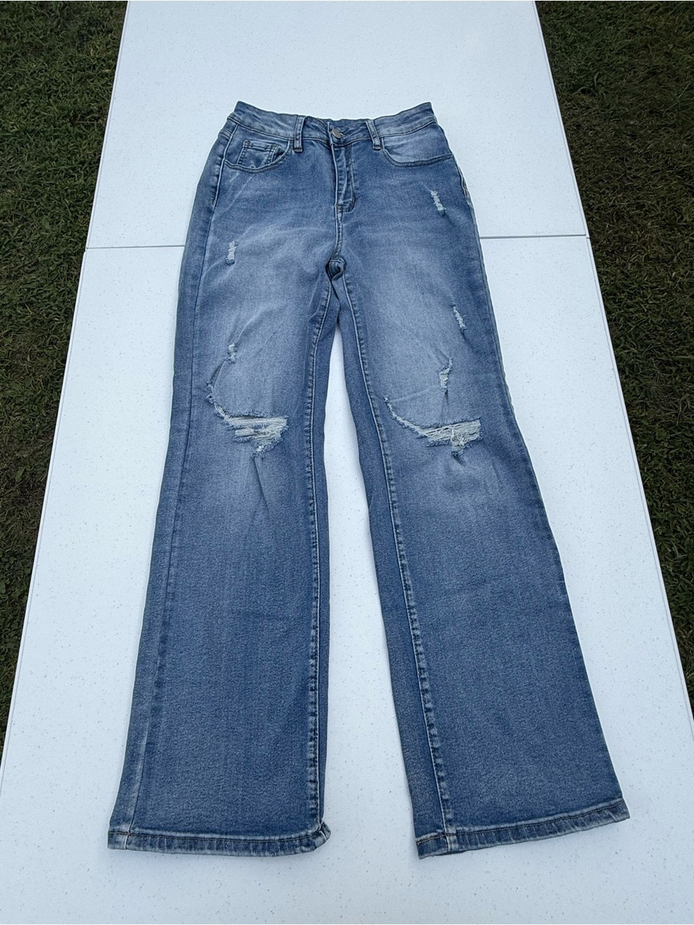 Straight-Leg Women's Distressed Jeans in Faded Blue